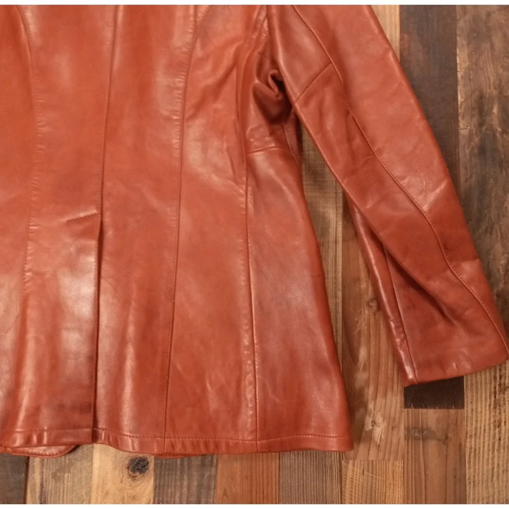 Remy Leather Fashions Mens Cognac Brown Leather Blazer Jacket Made USA Size 42
